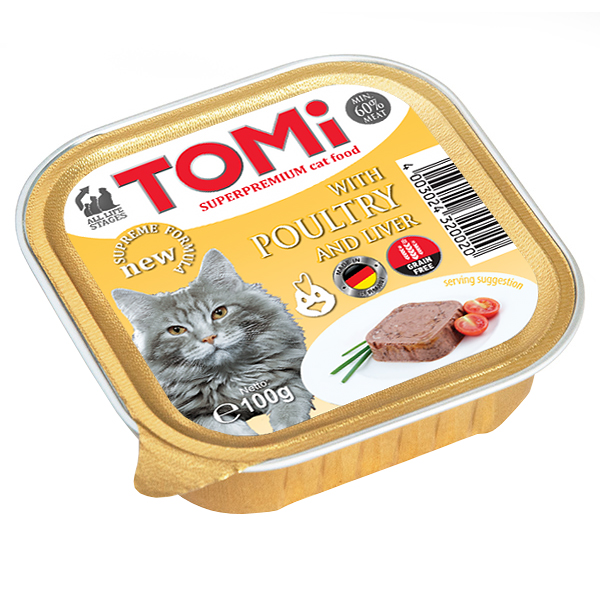TOMi (Томи) Cat Poultry & Liver - Консерва для котов, паштет птица с печенкой 100 г