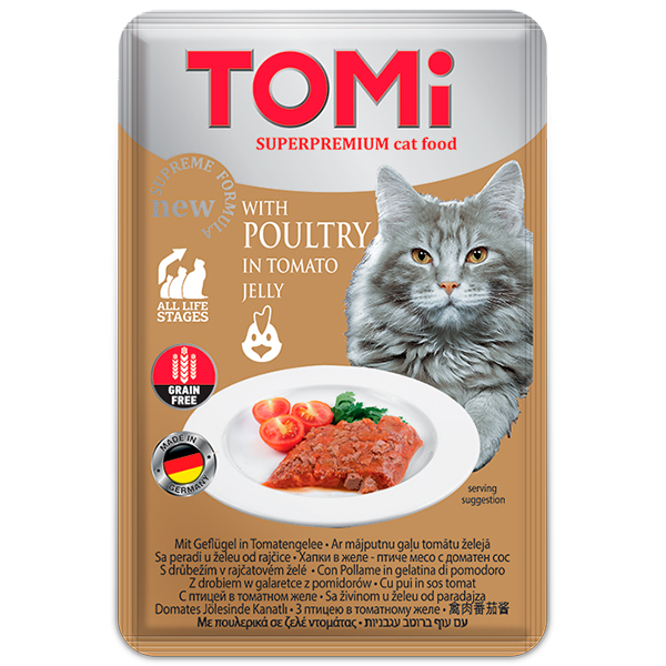 TOMi (Томи) Cat Poultry In Tomato Jelly - Влажный корм для котов птица в томатном желе 100 г