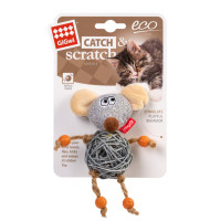 GiGwi (ГиГви) Catch&scratch - Игрушка для кошек Мышка с колокольчиком, текстиль, веревка, ротанг, 8 см