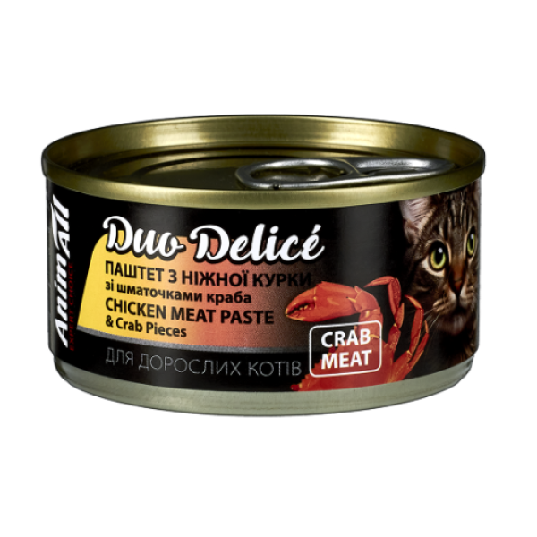 AnimAll (Энимал) Cat Duo Delice Chicken&Crab - Влажный корм для кошек паштет из курицы и кусочками краба 80 г