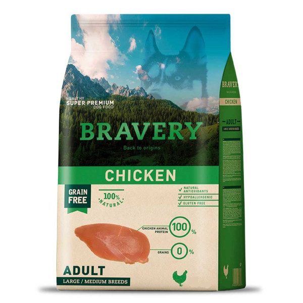 Bravery (Бравери) Dog Adult Max/Med Breed Chicken - Сухой корм для собак больших и средних пород беззерновой с курицей 4 кг