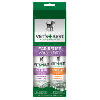 Vet's Best (Ветс Бест) Ear Relief Wash+Dry - Жидкий очиститель для ушей + лосьон для ушей 2х118 мл