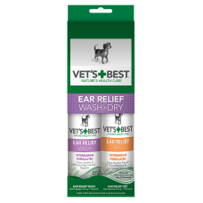 Vet's Best (Ветс Бест) Ear Relief Wash + Dry - Рідкий очищувач для вух + лосьйон для вух 2х118 мл