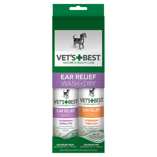 Vet's Best (Ветс Бест)  Ear Relief Wash+Dry - Жидкий очиститель для ушей + лосьон для ушей 2х118 мл