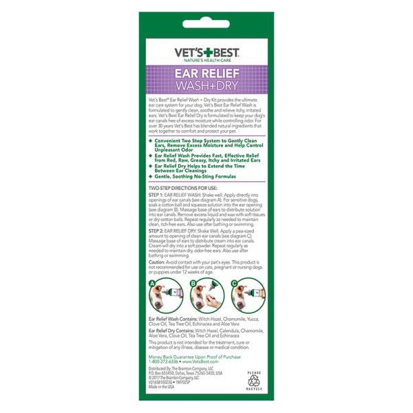 Vet's Best (Ветс Бест)  Ear Relief Wash+Dry - Жидкий очиститель для ушей + лосьон для ушей 2х118 мл