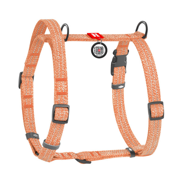 WauDog (ВауДог) Re-cotton Orange - Шлей для собак анатомический Н-образный с ручкой оранжевый (Ш 15 мм, A 36-42 см, B 35-50 см) S