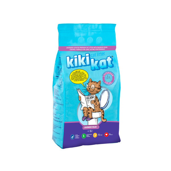 KikiKat (КикиКет) Lavander Fields - Наполнитель бентонитовый для кошачьих туалетов с ароматом лавандового поля 5 л