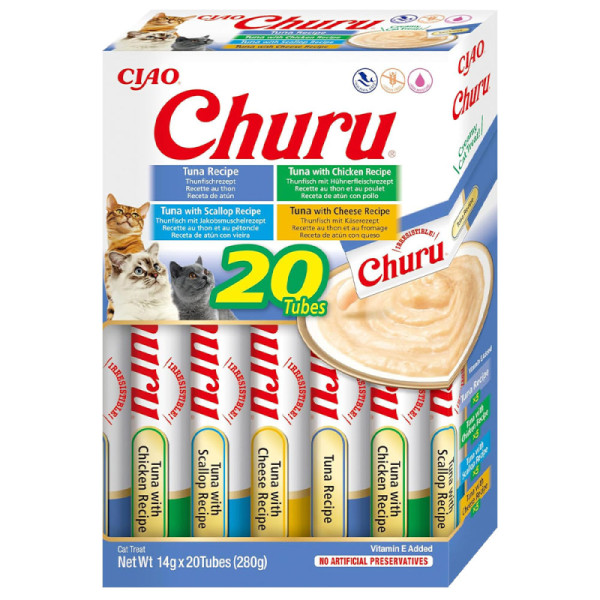 INABA (Инаба) Cat Churu Mousse Tuna Varieties - Лакомство для кошек сливочный мусс в стеках разновидности вкусов с тунцем 280 г
