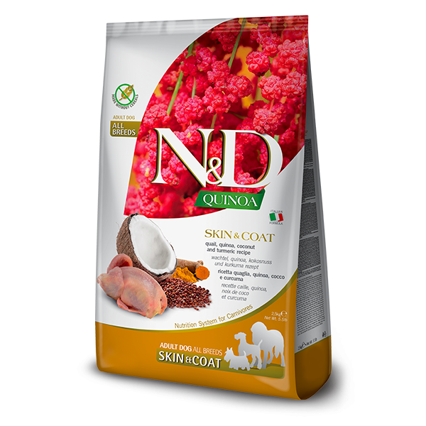 Farmina (Фармина) Dog Grain Free N&D Quinoa Skin & Coat Quail & Coconut Adult All Breeds - Сухой беззерновой корм для собак всех пород с перепелкой 2.5 кг