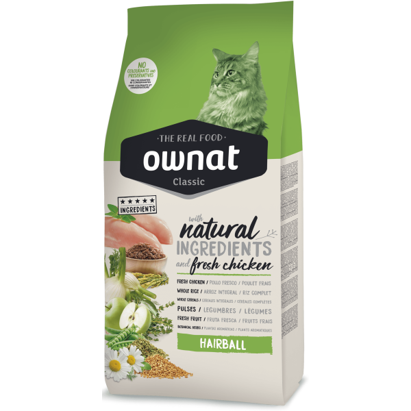 Ownat (Овнат) Classic Hairball Chicken – Сухий корм для кішок для виведення шерсті з куркою 4 кг