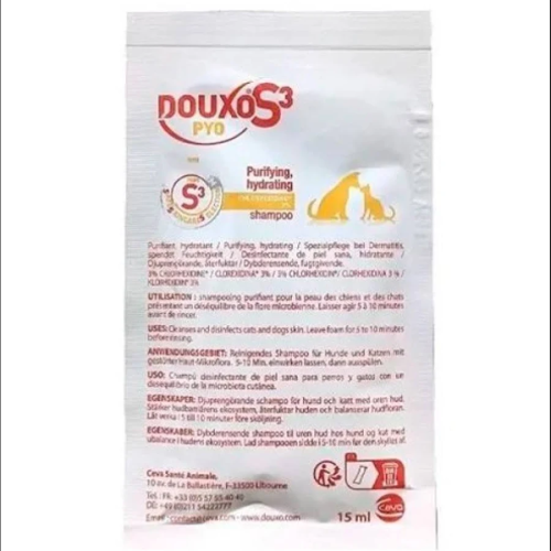 Douxo (Дуксо) PYO S3 Dog & Cat Shampoo - Шампунь для собак и котов антибактериальный и противогрибковый с офитриумом и хлоргексидином для очищения и увлажнения кожи 15 мл