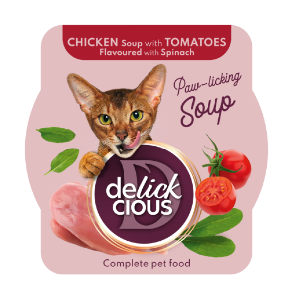 Delickcious (Деликшиз) Cat Soup With Chicken - Супчик для кошек из курицы с томатами и добавлением шпината 80 г