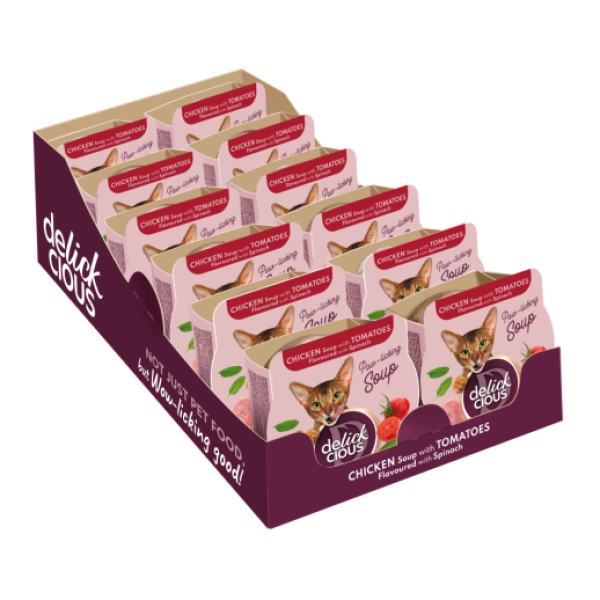 Delickcious (Деликшиз) Cat Soup With Chicken - Супчик для кошек из курицы с томатами и добавлением шпината 80 г
