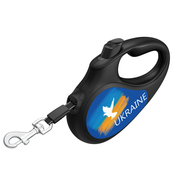 WauDog (ВауДог) Re-Leash "Флаг" - Поводок-рулетка для собак черная со светоотражающей лентой (В 12 кг, Дл 3 м) размер XS