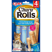 INABA (Инаба) Cat Churu Rolls With Chicken, Tuna & Scallop - Лакомство для кошек палочки с курицей, тунцем и морским гребешком 40 г