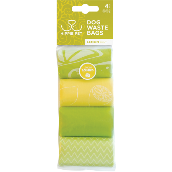 Hippie Pet Waste Bags Lemon Scented - Пакеты для уборки за животными аромат лимона 4х15 шт