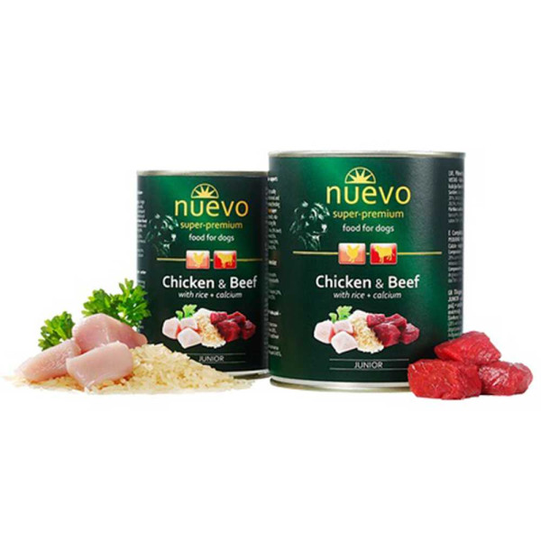 Nuevo (Нуэво) Chicken, Beef and Rice - Влажный корм для щенков с курицей, говядиной и рисом + кальций 800 г