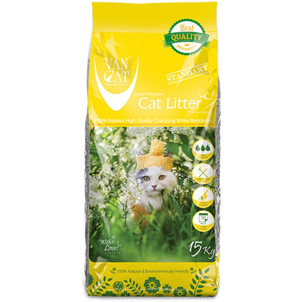 Van Cat (Ван Кэт) Super Premium Quality - Наполнитель для кошачьих туалетов бентонитовый без запаха, большие гранулы 15 кг