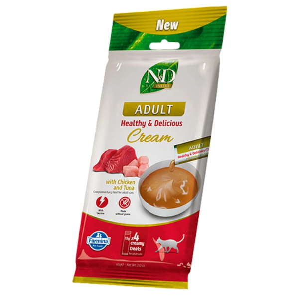 Farmina (Фармина) Cat N&D Prime Grain Free Chicken & Tuna Cream Adult - Лакомства беззерновые для взрослых котов с мясом курицы и тунца 4х15 г