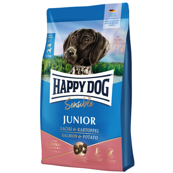 Happy Dog (Хепи Дог) Salmon & Potato Sensible Junior Medium & Maxi - Сухой корм для щенков средних и крупных пород для поддержания чувствительного пищеварения с мясом лосося и картофелем 10 кг