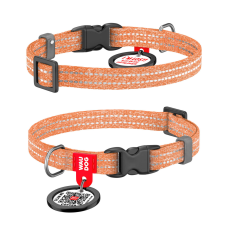 WAUDOG (ВАУДОГ) Re-cotton ошейник для кошек и мелких пород собак с QR паспортом восстановленный хлопок светоотражающая пластиковая пряжка оранжевый XS 20-30 см