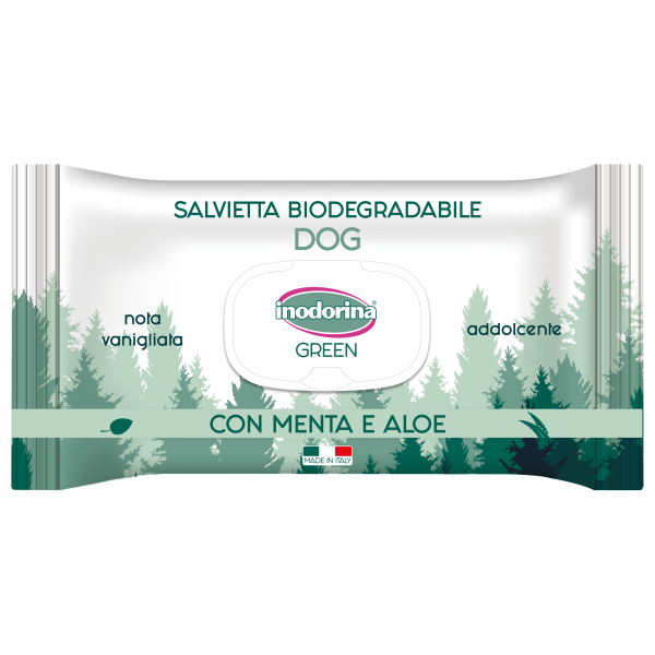 Inodorina (Инодорина) Green Menta e Aloe - Влажные биоразлагаемые салфетки с мятой и алоэ для всех типов шерсти собак 30 шт