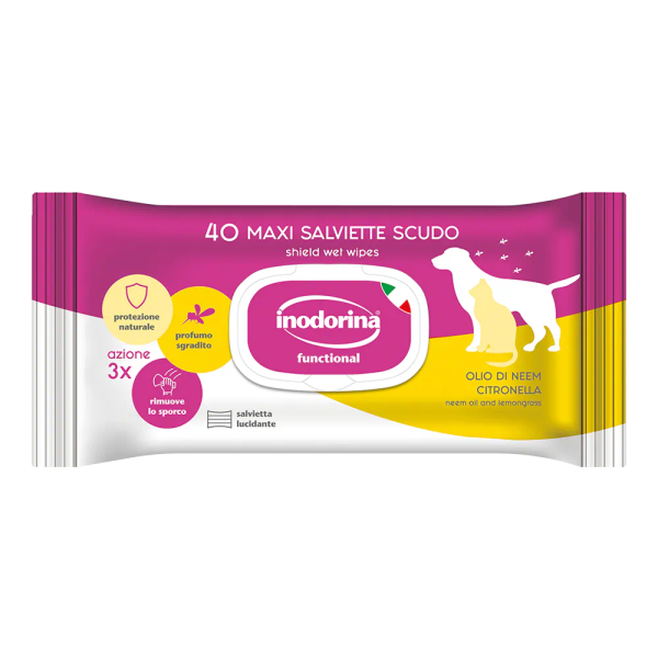 Inodorina (Инодорина) Everyday Citronella - Влажные салфетки для всех типов шерсти для котов собак и кроликов с ароматом лемонграсса 40 шт