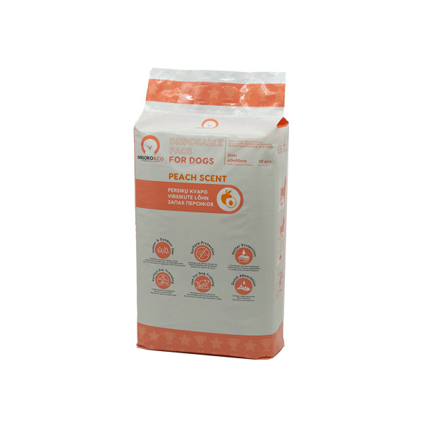 Misoko&Co (Мисоко&Ко) Disposable Dog Pads With Charcoal & Peach Scent - Одноразовые пеленки для собак с углем и ароматом персика 10 шт. 60х90 см
