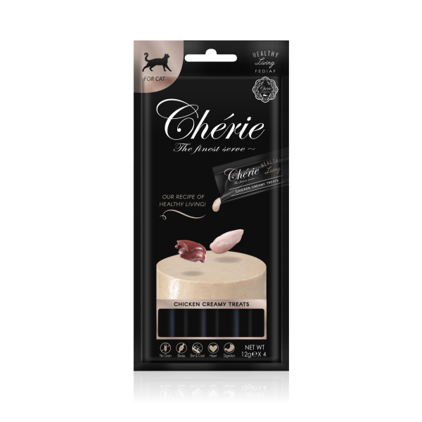 Cherie (Чери) Cat Grain Free Chicken Creamy Treat Adult - Лакомство беззерновое для взрослых котов кремовое пюре с мясом курицы 4 шт. по 12 г