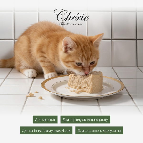 Cherie (Чери) Cat Grain Free Tuna Complete & Balanced Mousse Kitten - Влажный беззерновой корм для котят мусс с мясом тунца 80 г Cherie (Чери) Cat Grain Free Tuna Complete & Balanced Mousse Kitten - Влажный беззерновой корм для котят мусс с мясом тунца 80 г