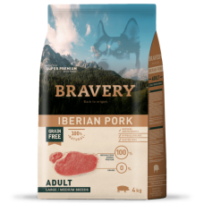 Bravery (Бравери) Dog Adult Max/Med Breed Iberian Pork - Сухой корм для собак больших и средних пород беззерновой с иберийской свининой 4 кг