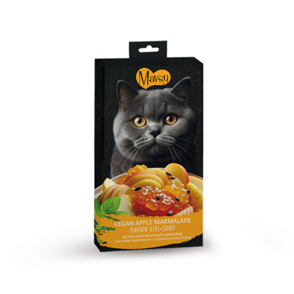 Mavsy (Мавси) Creamy Superfood Vegan Apple Marmalade - Кремовое лакомство для кошек веганский яблочный мармелад с семенами подорожника со шлейфом кошачьей мяты 5х15 г