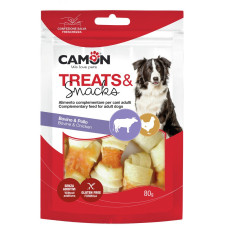 Camon (Камон) Dog Treats Knitted Bone With Beef Skin&Chicken - Ласощі для собак в'язана кістка з яловичою шкірою та куркою (6 см) 80 г