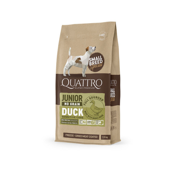 Quattro (Кватро) Dog Junior Small Breed With Duck - Сухой корм для щенков с уткой 1.5 кг