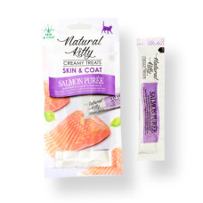 Natural Kitty (Нейчерал Кітті) Fuctional Creamy Treat Salmon Puree Skin&Coat - Функціональні крем-снеки шкіра та шерсть для котів пюре з лосося 4х12 г