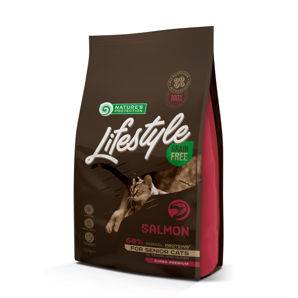 Nature`s Protection (Нэйчер Протекшн) Lifestyle Grain Free Salmon Senior Cat - Сухой беззерновой корм для пожилых котов с лососем 1.5 кг