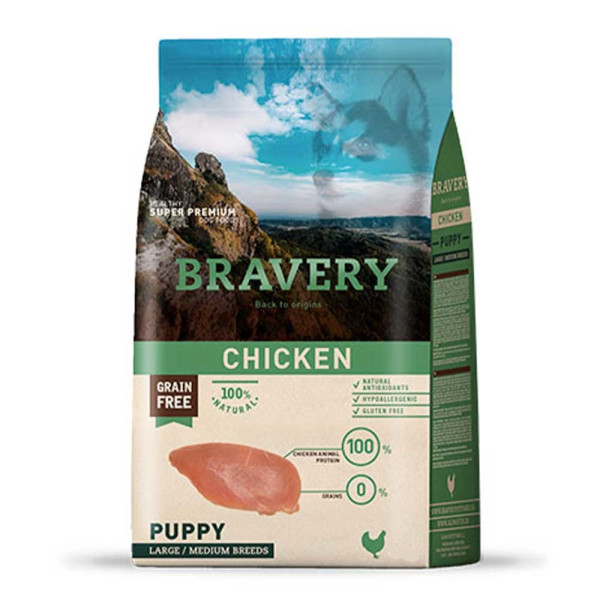 Bravery (Бравери) Puppy Max/Med Breed Chicken - Сухой корм для щенков больших и средних пород беззерновой с курицей 12 кг