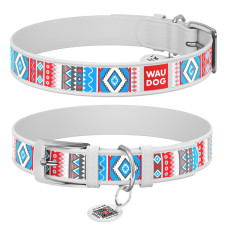 WauDog (ВауДог) Design малюнок "Етно" - Нашийник для собак шкіряний білий (Ш 12 мм, Дов 20-28 см) XS