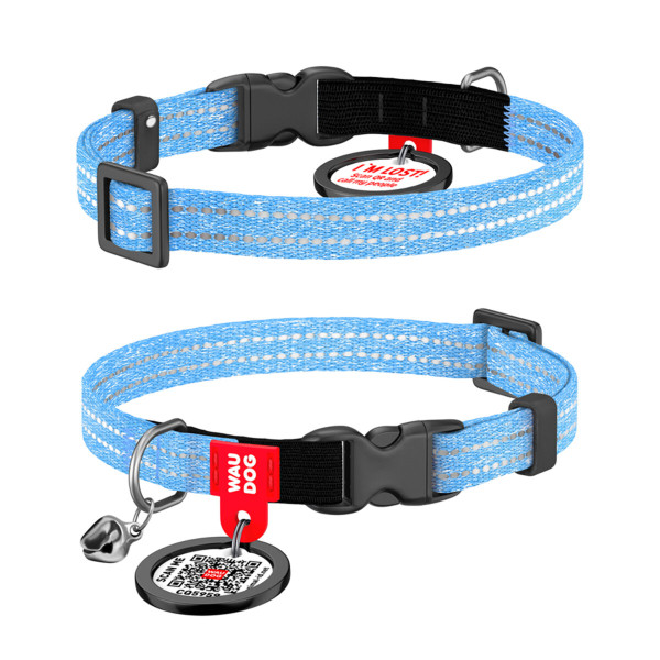 WauDog (ВауДог) Re-cotton Brown - Ошейник для кошек из восстановленного хлопка, голубой (Ш 10 мм, Длин 20-30 см) XS