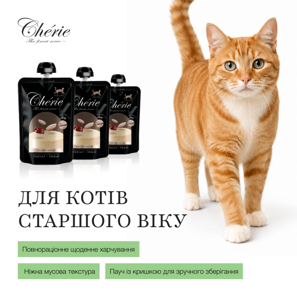 Cherie (Чери) Cat Grain Free Chicken Mousse Senior - Влажный беззерновой корм для котов пожилого возраста мусс с мясом курицы 90 г Cherie (Чери) Cat Grain Free Chicken Mousse Senior - Влажный беззерновой корм для котов пожилого возраста мусс с мясом курицы 90 г