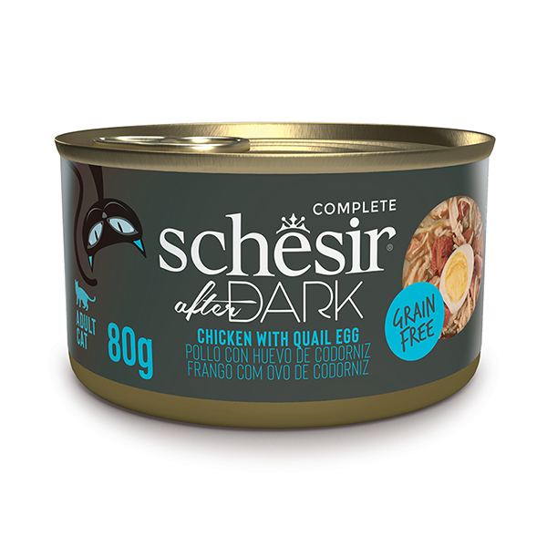 Schesir (Шезир) Cat After Dark Chicken Quail Egg - Влажный корм для кошек с курицей и перепелиными яйцами в бульоне 80 г