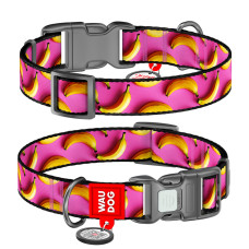 WauDog (ВауДог) Nylon малюнок "Банани на рожевому" - Нашийник для собак нейлоновий (Ш 25 мм, Дов 33-49 см) L