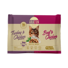 Araton (Аратон) Sterilised Cats Set Adult All Breeds - Набір вологих кормів для стерилізованих дорослих котів усіх порід з індичкою та куркою з яловичиною та куркою 340 г