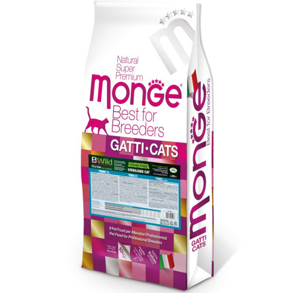 Monge (Монж) Bwild Cat Grain Free Tuna Sterilised Adult - Сухой беззерновой корм для взрослых стерилизованных котов с мясом тунца 10 кг