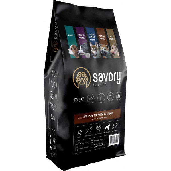 Savory (Сейвори) Medium Breed Turkey & Lamb - Сухой корм для собак средних пород с индейкой и ягненком 12 кг