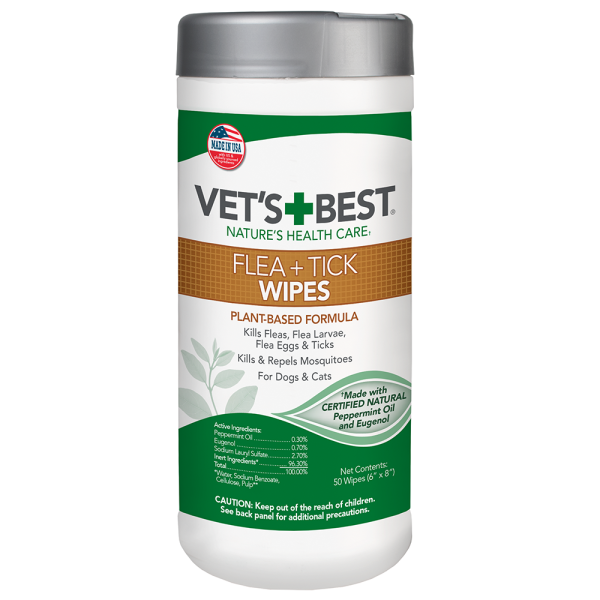 Vet's Best (Ветс Бест) Flea Tick Wipes - Влажные салфетки от блох и клещей для собак 50 шт.