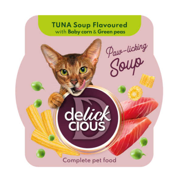 Delickcious (Деликшиз) Cat Soup With Tuna - Супчик для кошек из тунца с добавлением миникукурузы и зеленого горошка 80 г