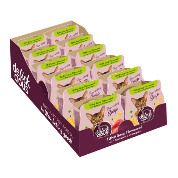 Delickcious (Деликшиз) Cat Soup With Tuna - Супчик для кошек из тунца с добавлением миникукурузы и зеленого горошка 80 г