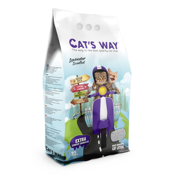 Cat's Way (Кэтс Вэй) Lavender - Наполнитель бентонитовый для кошачьих туалетов с ароматом лаванды 10 л.