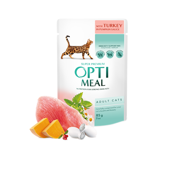 Optimeal (Оптимил) Cat Turkey in Pumpkin Gravy - Влажный корм для кошек с индейкой в тыквенном соусе 85 г